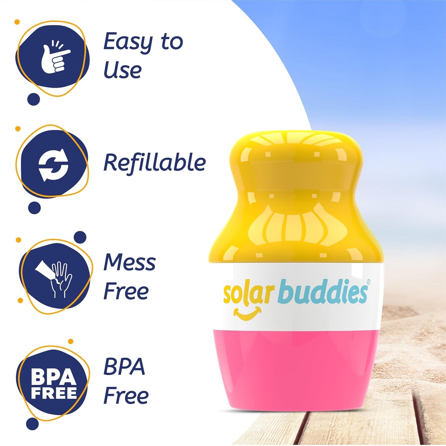 Sunscreen Applicator - Single Pink - Refillable Roll on Sponge Sunscreen, Suncream & Lotion Applicator for Kids, Adults & Families - Holds 3.4Fl Oz, Perfect Size for Travel