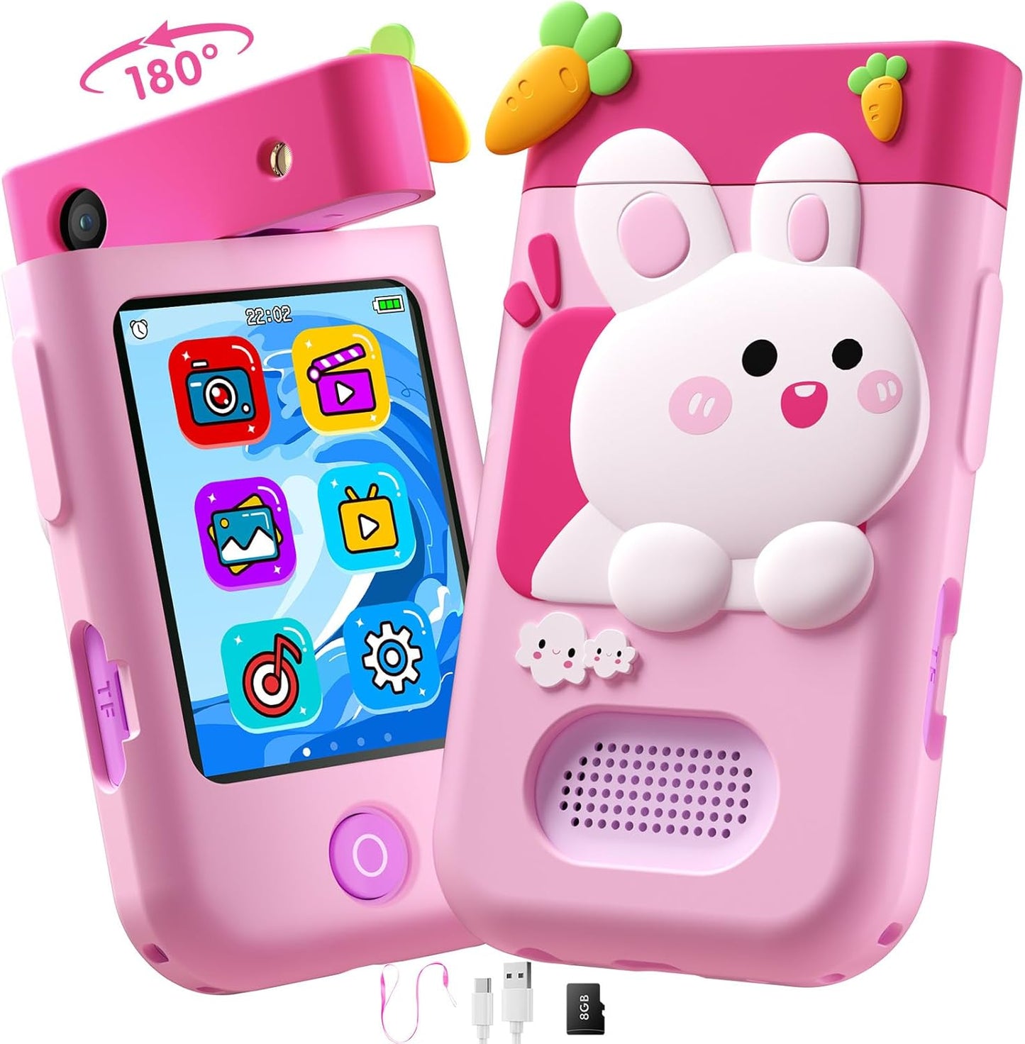Kids Smart Phone Toys for Boys, Christmas Birthday Gifts for Girls Boys Ages 3-10, Touchscreen Toddler Learning Play Toy Phone with Rotating Camera, Game, Music Player, 8GB SD Card(Green Dinosaur)