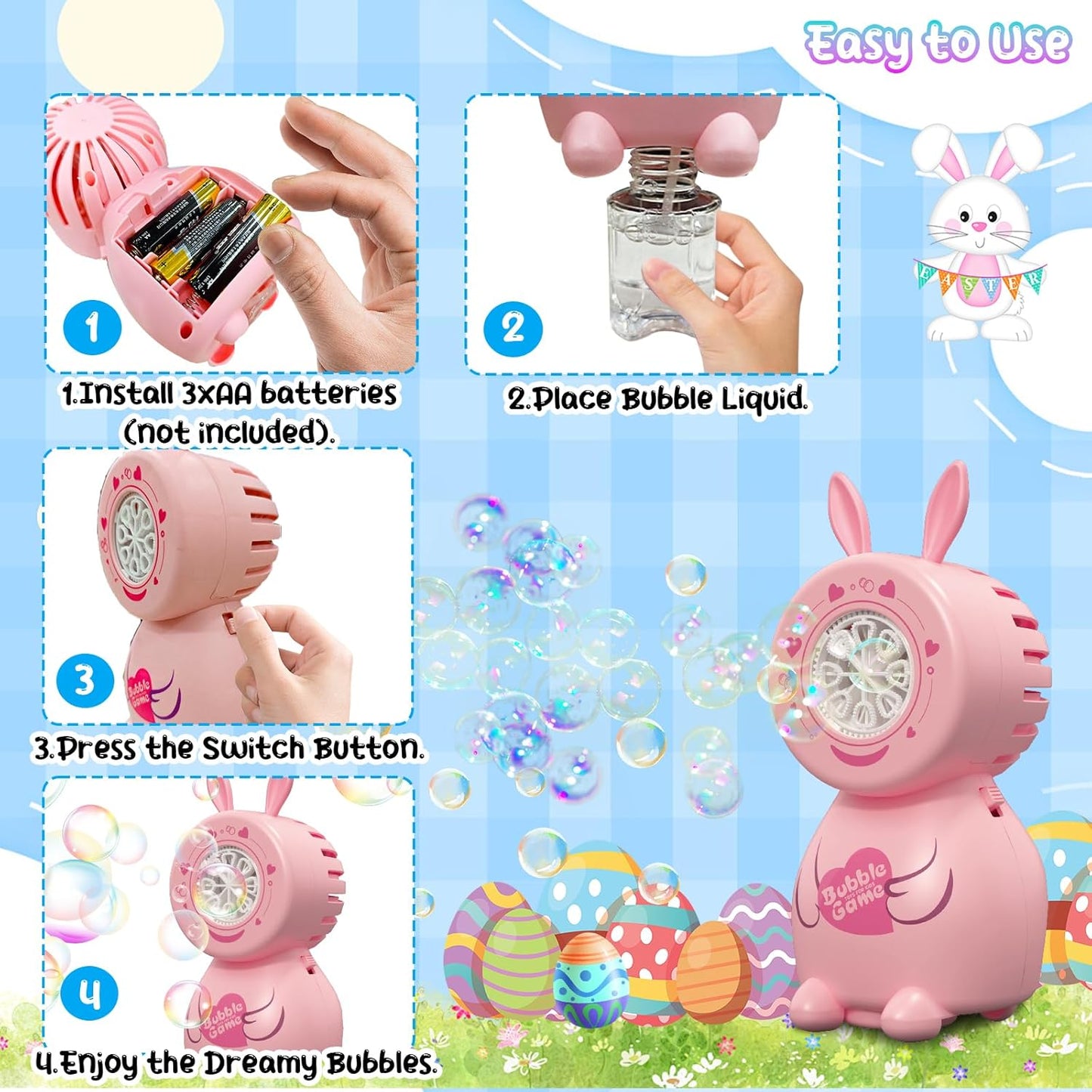 Children's Bubble Blowing Toy with Bubble Solution/8 Holes/8000+ Bubbles