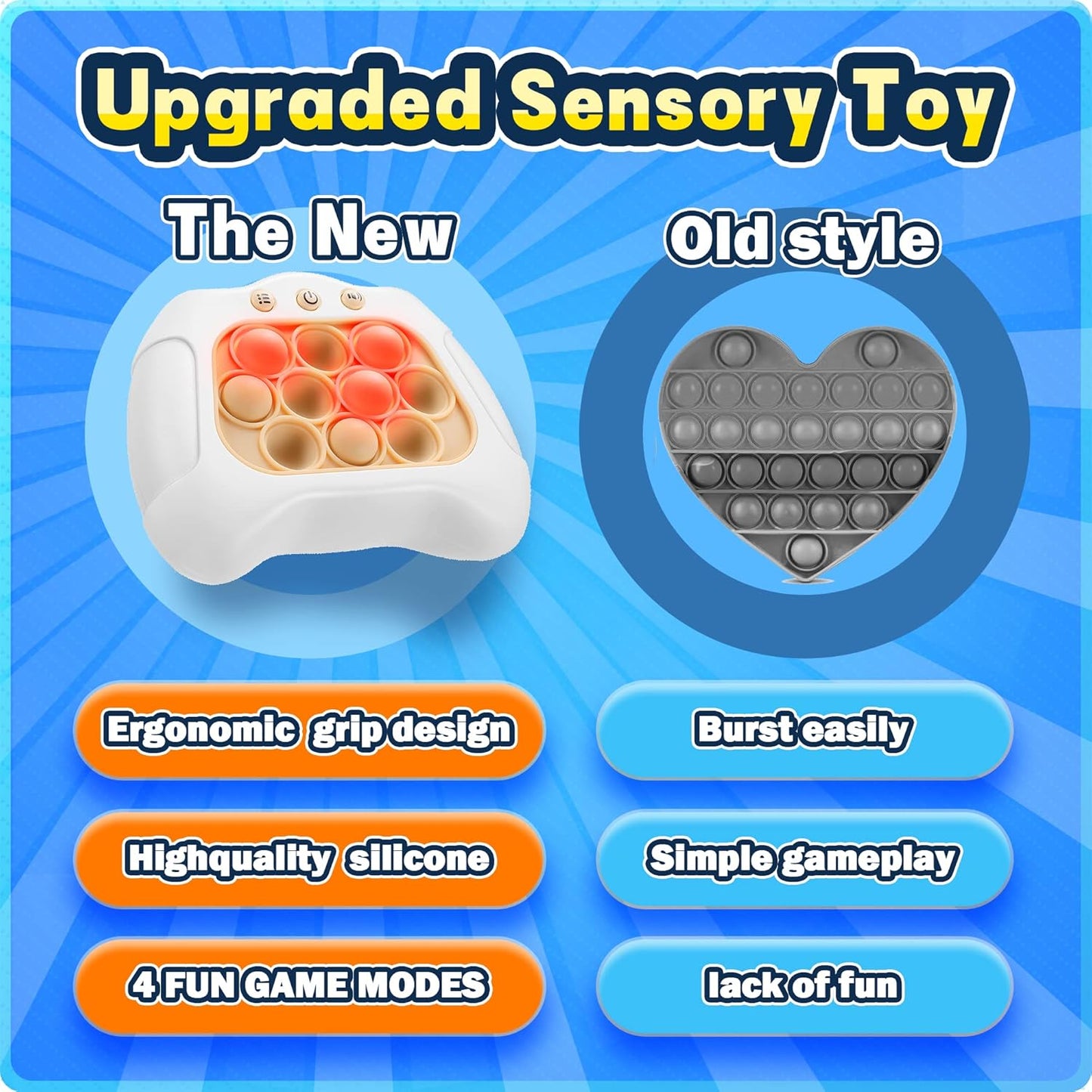 Fast Push Game 4 Modes Screen Handheld Dance Game Machine, Pop Game Controller Electric Popper for Kids Ages 3-12,Birthday Gifts for Boys Girls,Fidget Games Toys for Boys Girls