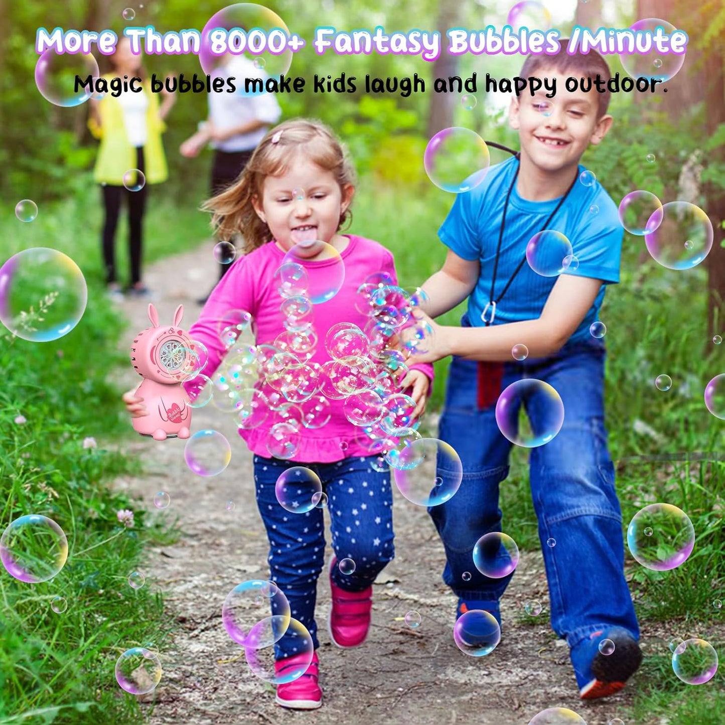 Children's Bubble Blowing Toy with Bubble Solution/8 Holes/8000+ Bubbles