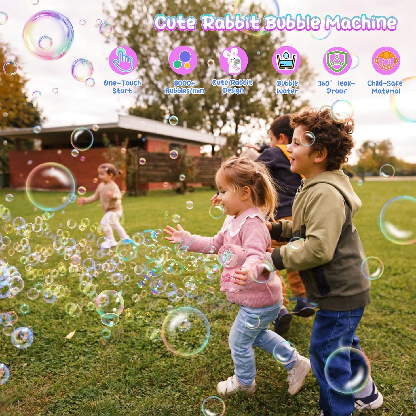 Children's Bubble Blowing Toy with Bubble Solution/8 Holes/8000+ Bubbles