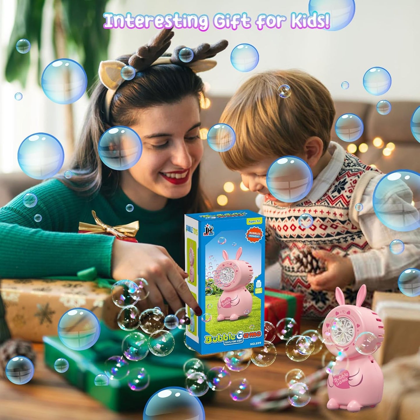 Children's Bubble Blowing Toy with Bubble Solution/8 Holes/8000+ Bubbles
