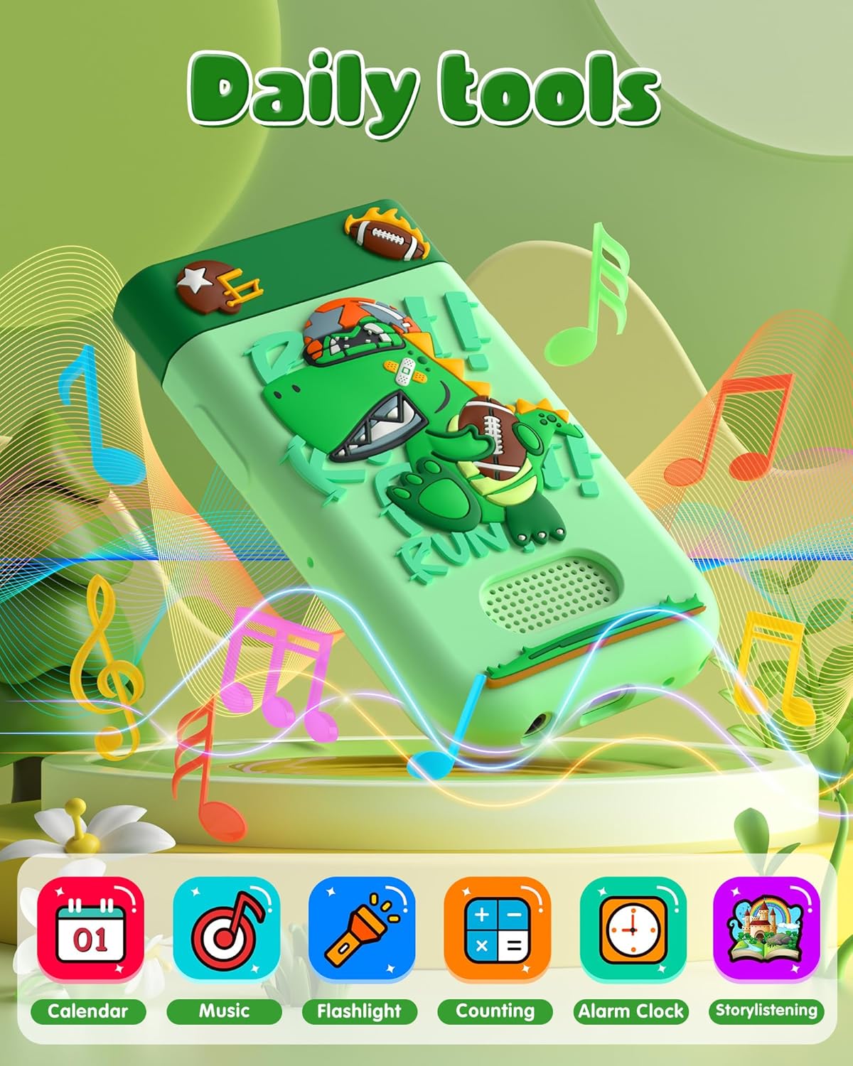 Kids Smart Phone Toys for Boys, Christmas Birthday Gifts for Girls Boys Ages 3-10, Touchscreen Toddler Learning Play Toy Phone with Rotating Camera, Game, Music Player, 8GB SD Card(Green Dinosaur)