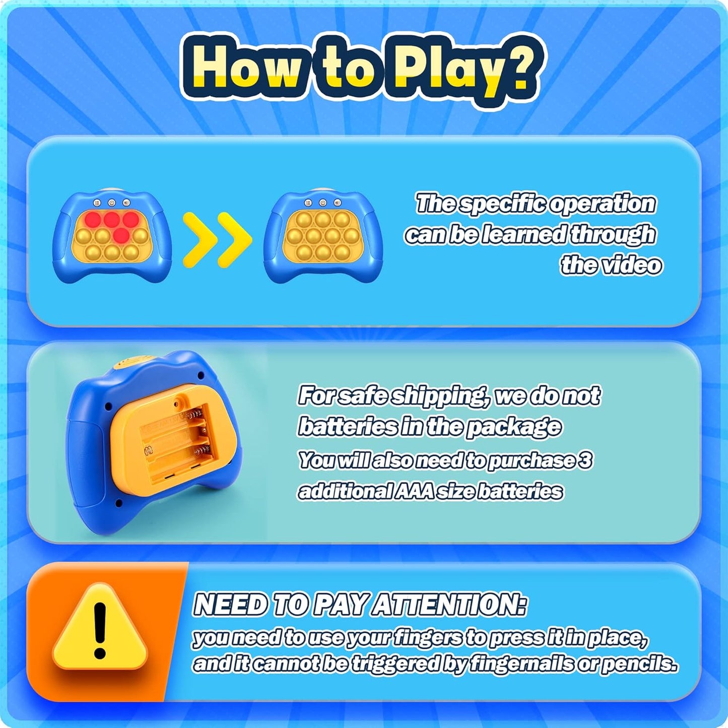 Fast Push Game 4 Modes Screen Handheld Dance Game Machine, Pop Game Controller Electric Popper for Kids Ages 3-12,Birthday Gifts for Boys Girls,Fidget Games Toys for Boys Girls