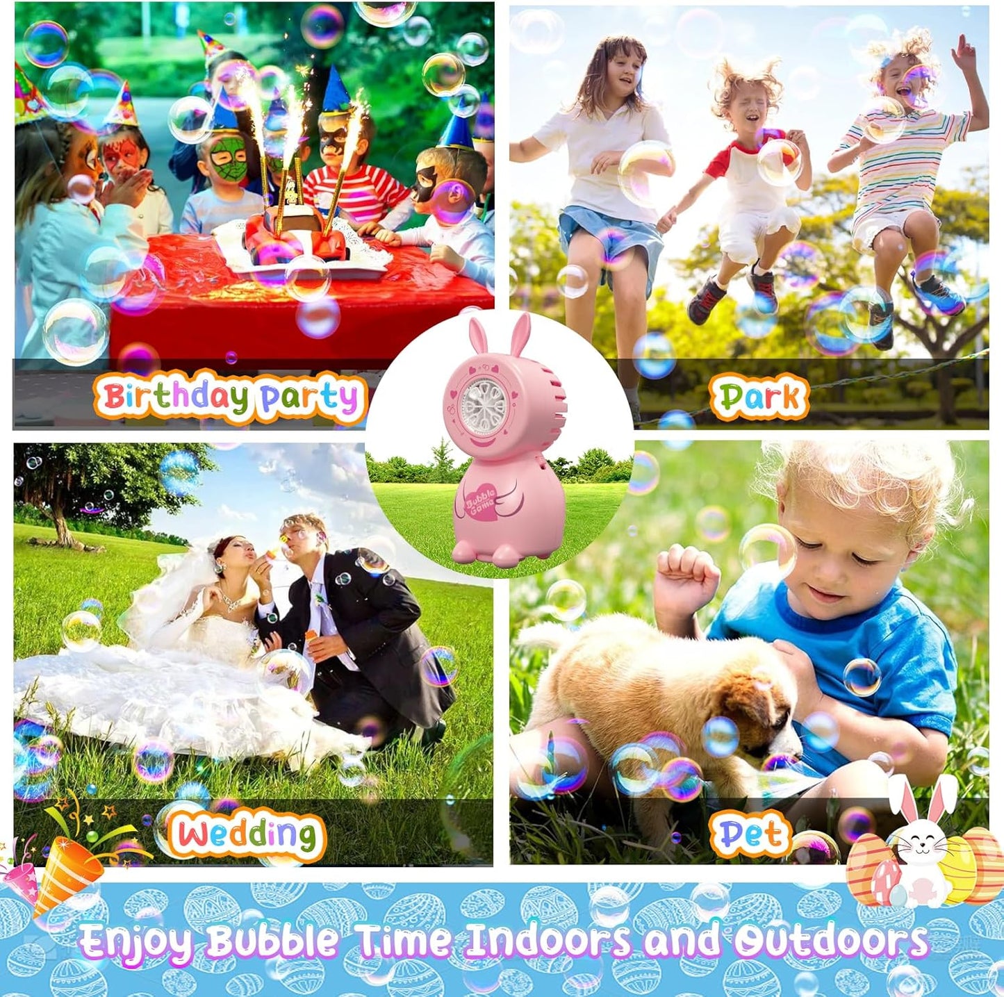 Children's Bubble Blowing Toy with Bubble Solution/8 Holes/8000+ Bubbles