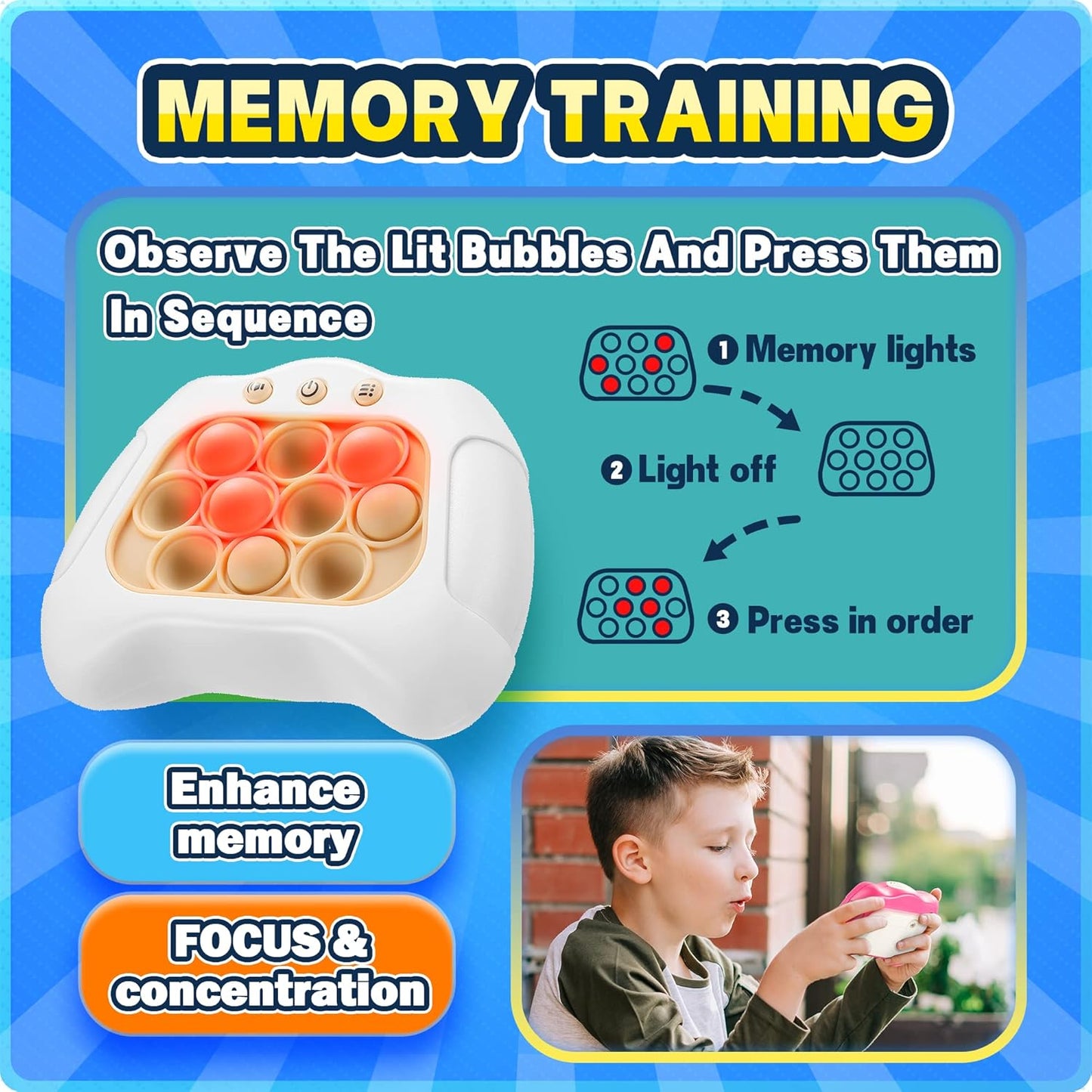 Fast Push Game 4 Modes Screen Handheld Dance Game Machine, Pop Game Controller Electric Popper for Kids Ages 3-12,Birthday Gifts for Boys Girls,Fidget Games Toys for Boys Girls