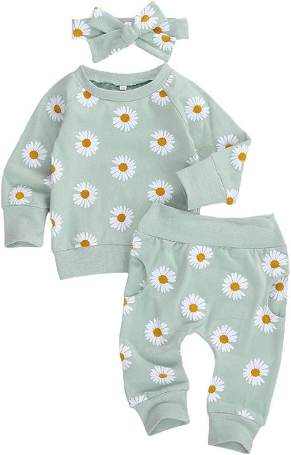 0-24M Flower Newborn Infant Baby Girl Clothes Set Long Sleeve Sweatshirts Tops Pants Outfits