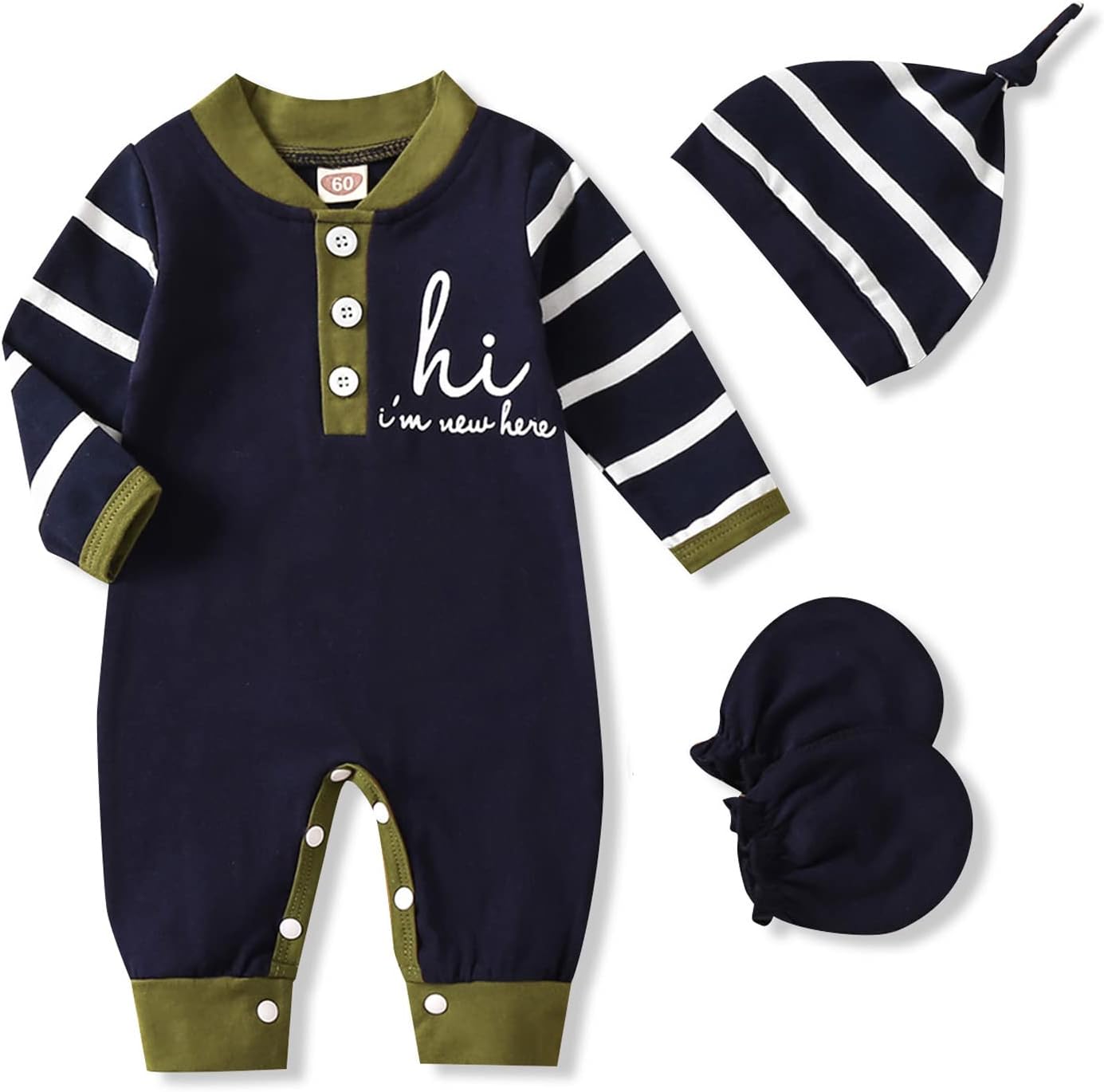 Newborn Baby Boy Romper 3PCS Clothes Set