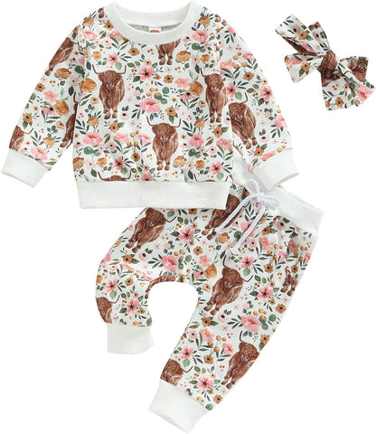 0-24M Flower Newborn Infant Baby Girl Clothes Set Long Sleeve Sweatshirts Tops Pants Outfits