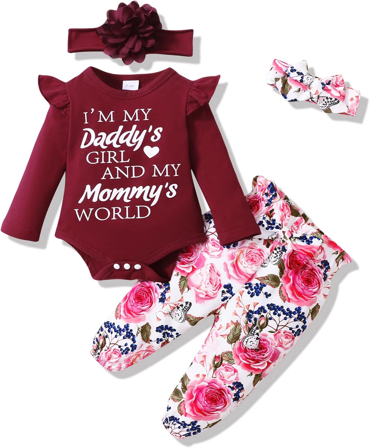 Newborn Infant Baby Girl Clothes Ruffle Romper Toddler Girl Floral Cotton Pant Sets Girls' Clothing Outfit