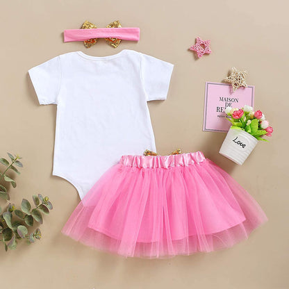 Baby Girl Birthday Cake Smash Outfit Toddler Girl My 1St Birthday Romper Tutu Skirt with Headband Clothes Set