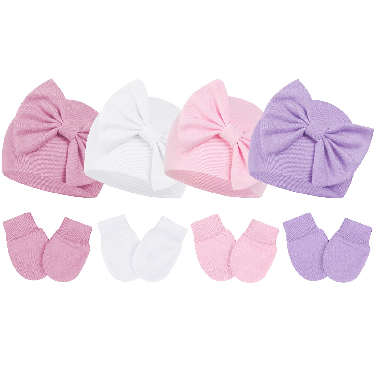 Durable Breathable Elastic Super Soft Infant Hat, Pink White Purple, 3-Piece