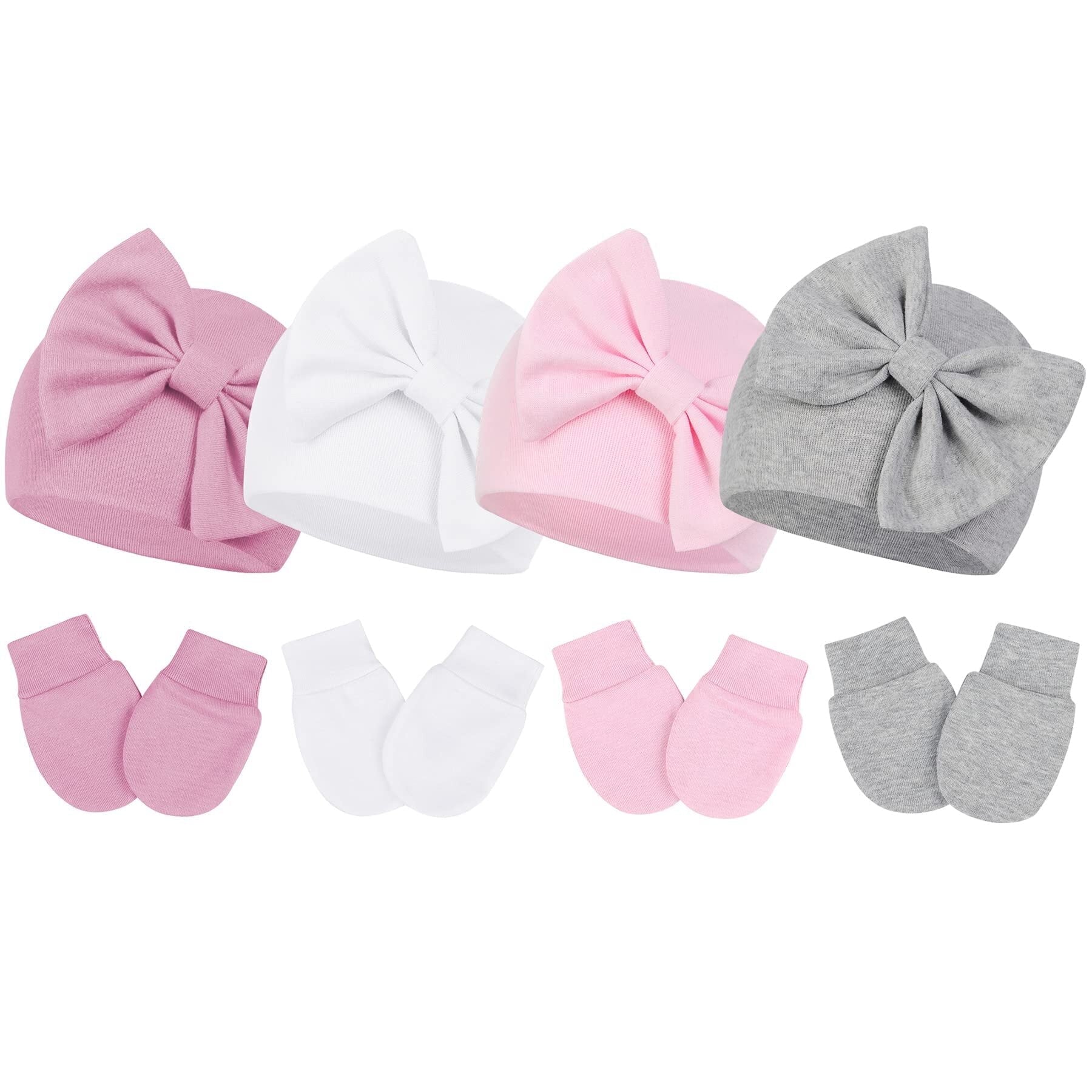 Durable Breathable Elastic Super Soft Infant Hat, Pink White Purple, 3-Piece