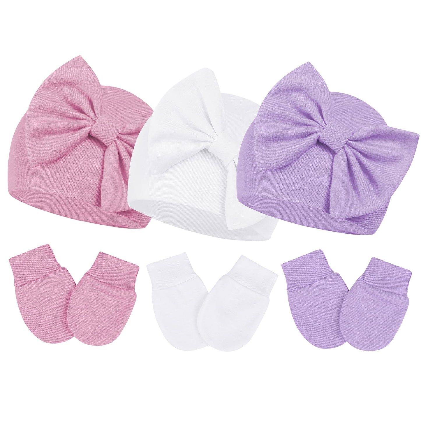 Durable Breathable Elastic Super Soft Infant Hat, Pink White Purple, 3-Piece